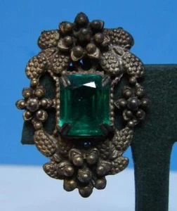 Vintage viktorianisch rustikal Blumen & grün Strass Mitte Akzent Kleid Fell Clip - Bild 1 von 2