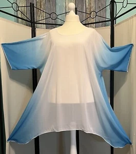 LAGENLOOK Tunika türkis weiß Farbverlauf, ausgefallener Schnitt Gr54 56 58 60 62 - Bild 1 von 5