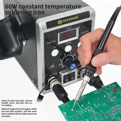 HZXVOGEN 2in1 Löten Set 600W Digitale Entlötkolben Heißluft Lötstation SMD Entlötstation