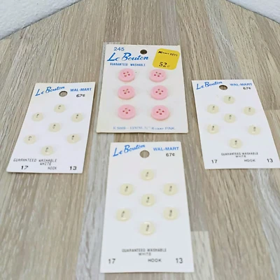 Button Lot Carded Le Bouton Pink and White Craft Sewing Closures & Connectors - Image 1 of 4