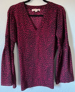 MICHAEL KORS RED AND BLACK STYLISH LONG SLEEVE BLOUSE - SIZE MEDIUM - Picture 1 of 5