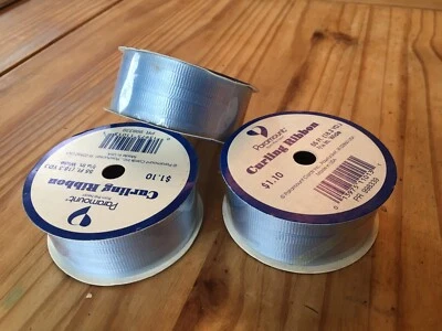 3 VINTAGE LIGHT BLUE CURLING GIFT  RIBBON ROLLS BY PARAMOUNT 55 FEET 3/16" WIDE - Image 1 of 4