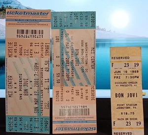 Bon Jovi Ticket Stubs (1) 1989 Johnstown PA (1) MCI Center DC 2001 und (1) 03 DC - Bild 1 von 6