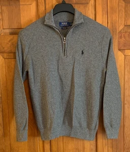 Herren POLO Ralph Lauren Langarm Grau 100% Pima Baumwolle Pullover Etikett Größe M - Bild 1 von 4