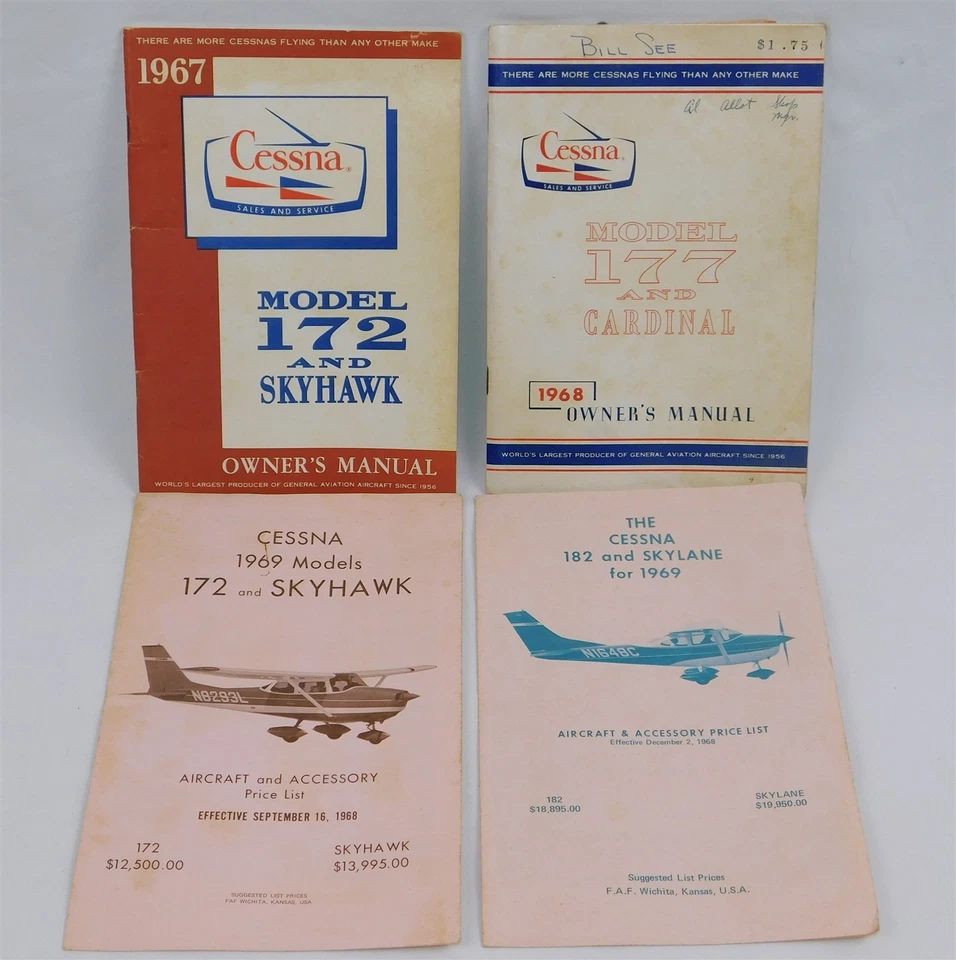 LOTE DE COLECCIÓN CESSNA 177 Cardinal 182 Skylane 172 Skyhawk 1967 1968 1969 Manual Precios Foto 1 de 4