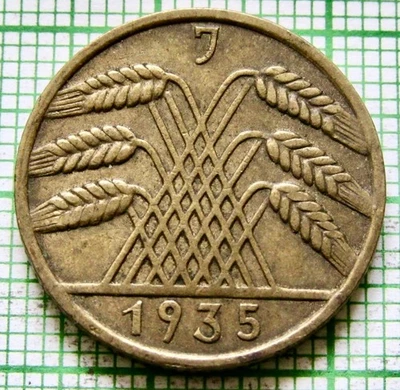 GERMANY Third Reich 1935 J 10 REICHSPFENNIG, Wheat Ears Drawing a Pyramid - Image 1 of 4