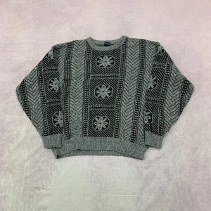 Vintage abstract knitted jumper Patterned Grandad knit sweater Men's XL - Bild 1 von 5