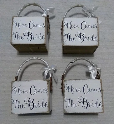 Набор из 4 хобби лобби 'Here Comes невеста' цветок девочка деревянные корзины - Изображение 1 из 4