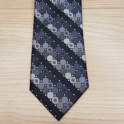 Corbata de punto circular retro a rayas diagonales negra plateada PERRY ELLIS para hombre Foto 1 de 4