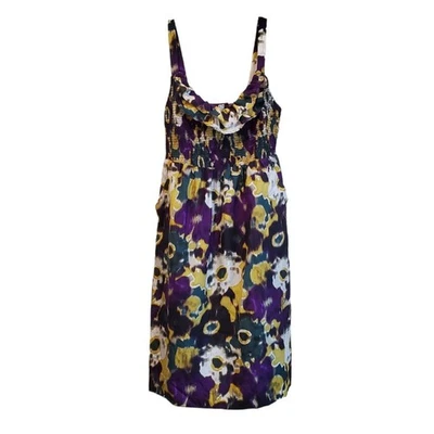 MAEVE Anthropologie XS Silk Dress Smocked Bodice Sleeveless Side Pockets Lined - Image 1 of 4
