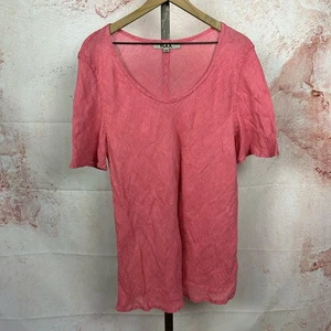 FLAX coral tunic top size 1G  short sleeve 100% linen lagenlook boho shirt - Picture 1 of 4