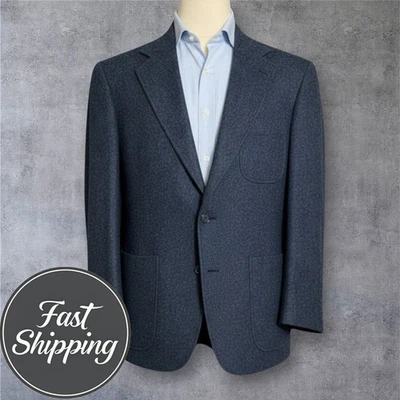 LANDS END Vintage Mans Blazer Sport Coat Two Button Jacket 42R TWEED WOOL Navy - Image 1 of 4
