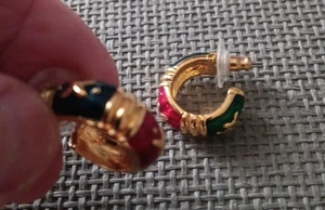 Joan River Gold Tone Multi Color Enamel X Half Hoop Earrings - Picture 1 of 3