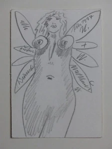 Wolfgang Mattheuer Bleistiftzeichnung „Eulen-Engel“ 1996 - Bild 1 von 2