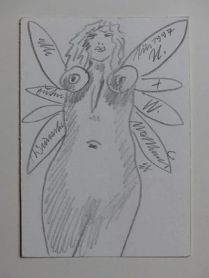 Wolfgang Mattheuer Bleistiftzeichnung „Eulen-Engel“ 1996 - Bild 1 von 2