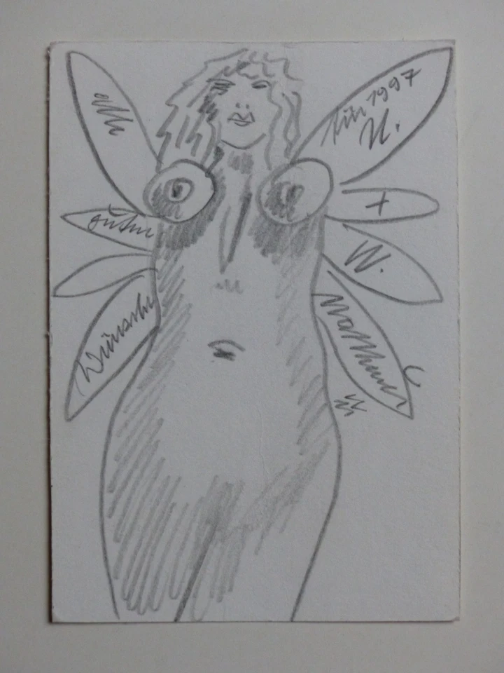 Wolfgang Mattheuer Bleistiftzeichnung „Eulen-Engel“ 1996 - Bild 1 von 2