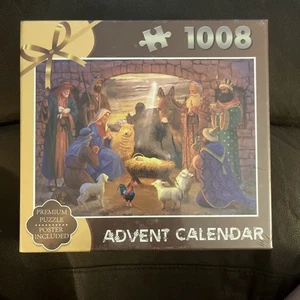 1008 Pc. Advent Calendar Jigsaw Puzzle Nativity Scene Christmas Manger & Poster - Picture 1 of 9