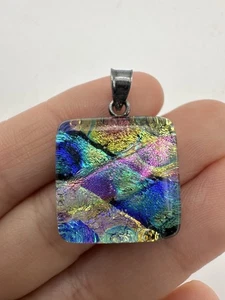 Handmade Dichroic Fused multi-color Glass Pendant with sterling silver bail  - Picture 1 of 6