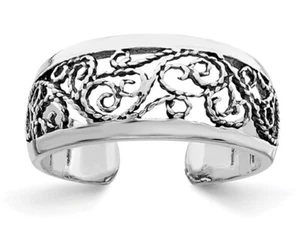 Sterling Silver Antiqued Floral Toe Ring - Picture 1 of 4