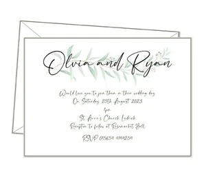 Hochzeitsmenü, Budget, personalisiert, Eukalyptusblätter, elegant 10er Pack, grün - Bild 1 von 9