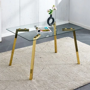 Modern minimalist style rectangular glass dining table with tempered glass table - Picture 1 of 11