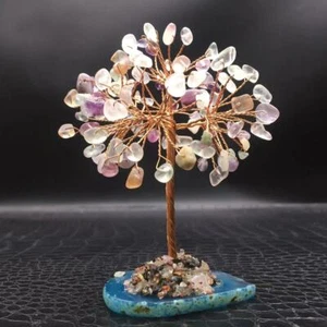 Natural Rainbow Fluorite Crystal Christmas Tree Healing Decorate Agate Base 1PC - Picture 1 of 14