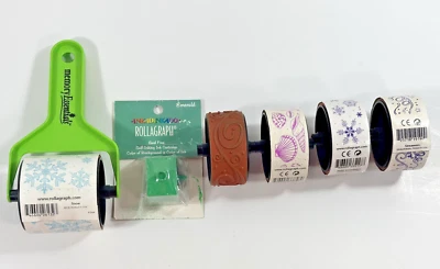 5 Roller Wheel Stamps Rollagraphs~Rubber Stamp~1" & 2" Width w/ Ink Cartridge Foto 1 de 4