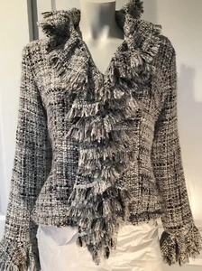 Anne Fontaine mehrfarbige Webjacke Rüschen Reißverschluss Größe markiert 2 S/M US 6 - Bild 1 von 11