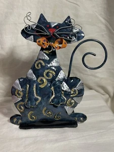 Statua Portacandele Gatto Vintage Luce Tè Statua Latta Metallo Arte Folk Halloween ottime condizioni - Foto 1 di 4