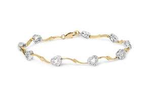 10k Two-Tone Gold 1/3 Cttw Diamond Set Heart S-Link 7.25" Bracelet (I-J, I2-I3) - Picture 1 of 7