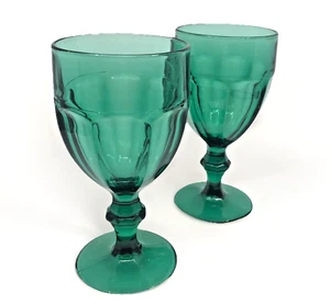 VTG Green Goblets Set of 2 Libbey DURATUFF Gibraltar DARK GREEN JUNIPER - Picture 1 of 11