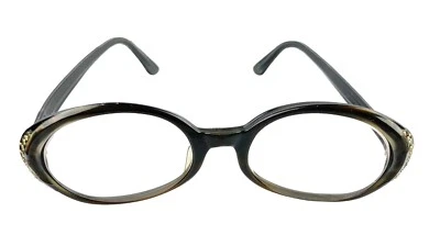 Vintage Black Plastic Eyeglasses Shuron 5 1/2 USA Gold & Green Jewel Studded - Image 1 of 4