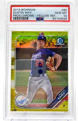 2019 Bowman Dustin May Yellow Refractor Rookie Card  Serial #27/75 ~ PSA 10 - Image 1 of 4