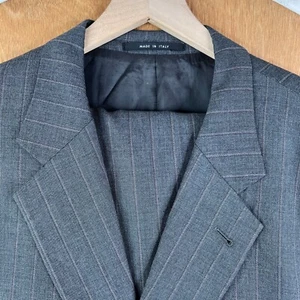 Armani Collezioni Suit Mens 46L Gray Pinstripe 2 Button 100% Wool Pants 40x33 - Picture 1 of 24