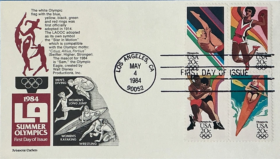 Aristocrats Cachets 2051A 1984 Olympics 4 Stamps on 1 Cover - Image 1 of 1