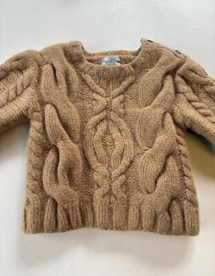Papo d'Anjo Wool Sweater Size 2T, cable knit cocoa brown, extra fine merino wool - Image 1 of 4