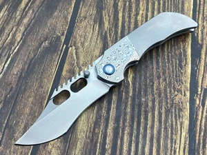 Folding Knife 10Cr15Mov Blade Titanium alloy+RWL34+PMC27 Handle Outdoor Sand-02 - Picture 1 of 11