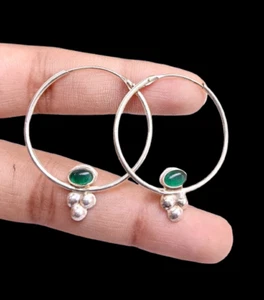 Buy Green Onyx Bali Hoop 925 Sterling Silver Plated Earrings Jewelry Gift OFE48 - Picture 1 of 4