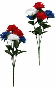 Floral Red White Blue Artificial 6 Stem Bouquet for Indoor Crafting 16" Choose 1