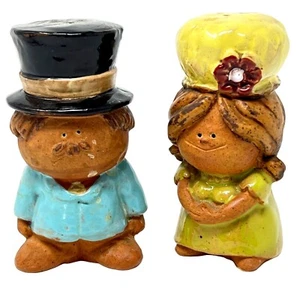 Salz Pfefferstreuer Set Vintage Ton Keramik Mann Frau anthropomorph Paar 70er - Bild 1 von 9