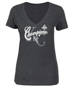 MLB Kansas City Royals Women's Curveball Short Sleeve V-Neck Tee, L, Charcoal - Picture 1 of 1