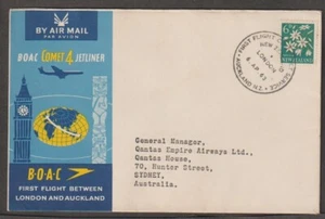1963 B.O.A.C. COMET 4 JETLINER First FLIGHT COVER, LONDON - Auckland USA - Picture 1 of 2