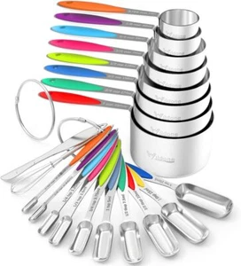 20 Piece Measuring Cups And Spoons Set With Silicone Handles For Baking Cooking - Picture 1 of 7