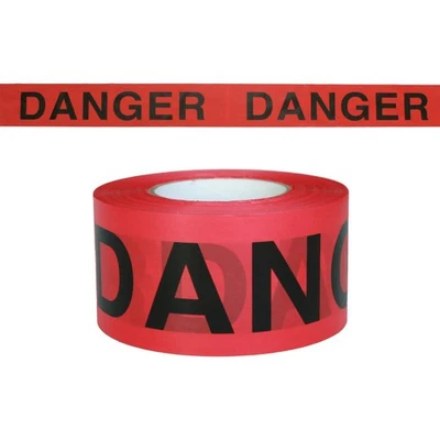 Presco Biodegradable Printed Barricade Tape [6 mil thick]: 3 in. x 50 yds. Red/B - Image 1 of 2