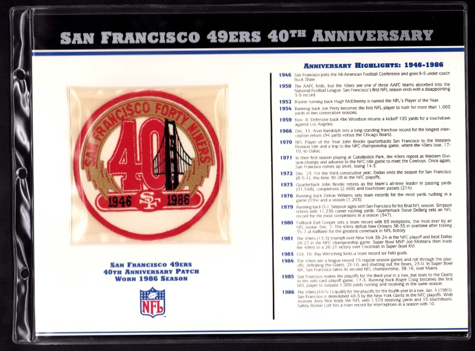 Parche 25 Colección Aniversario Willabee Ward NFL San Francisco 49ers Usado '86 Foto 1 de 1