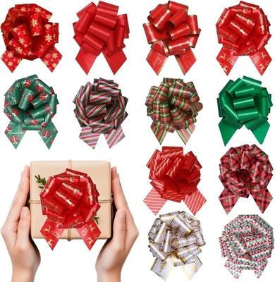 Arcos grandes de Navidad Yokodaza 12 piezas para envolver regalos, 5 pulgadas doble cara Navidad Foto 1 de 4