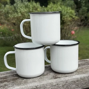 Golden Rabbit Glampware Enamelware Camping Mug Rolled Edge 12 Oz White Set 3 - Picture 1 of 13