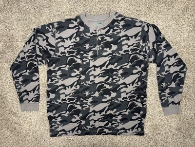 Camisa Y2k Camuflada Térmica Henley Tejida Waffle Para Hombres Talla Grande Manga Larga Grunge Foto 1 de 4