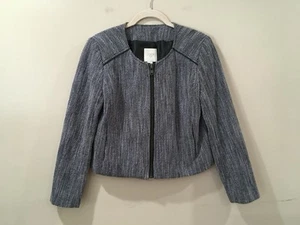 J.Crew Suiting Women 4 Tweed Cropped Jacket Black White Zip Lined Work E5886 - Picture 1 of 6