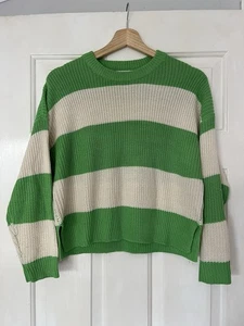 Stead ivarius Women's Green & Beige Stripy Knitted Jumper - Long Sleeves Small - Picture 1 of 8